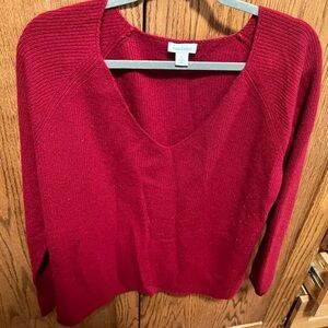 Sundance cashmere cranberry V-Neck Knit Sweater
